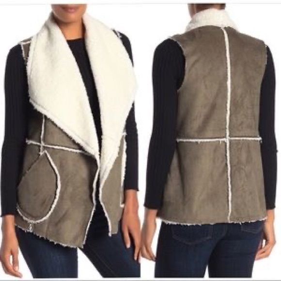 NWT Caslon Reversible Faux Shearling Vest GREEN/IVORY - SIZE M - Picture 7 of 12